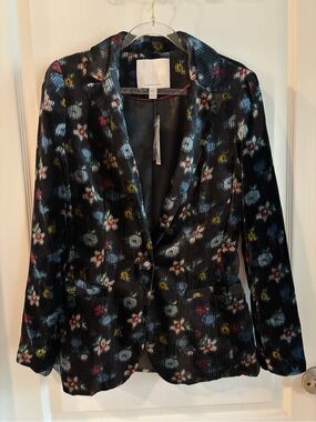 Anthropologie Floral Velvet Blazer Jacket